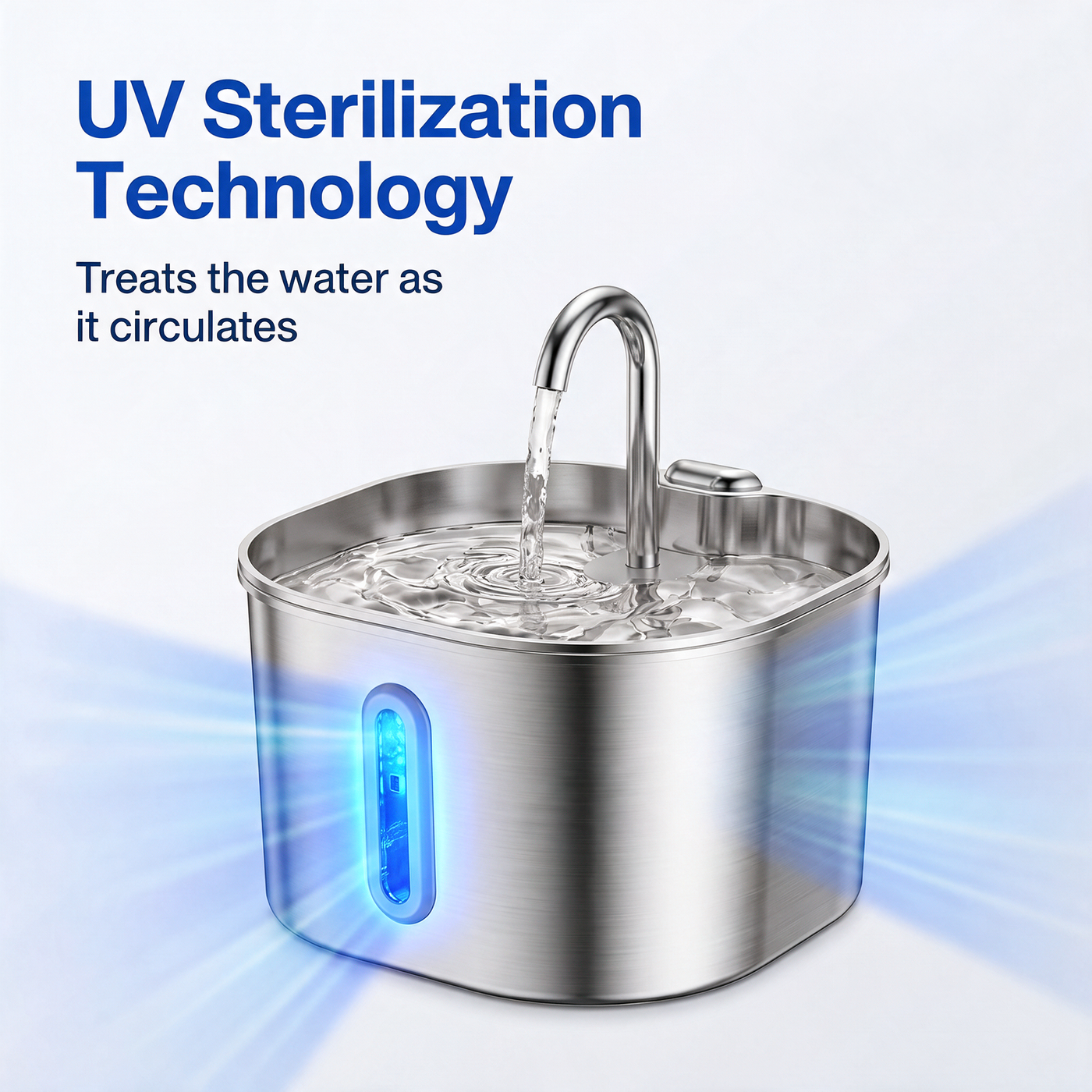 UV sterilization treats the water as it circulates through the Everlo fountain.